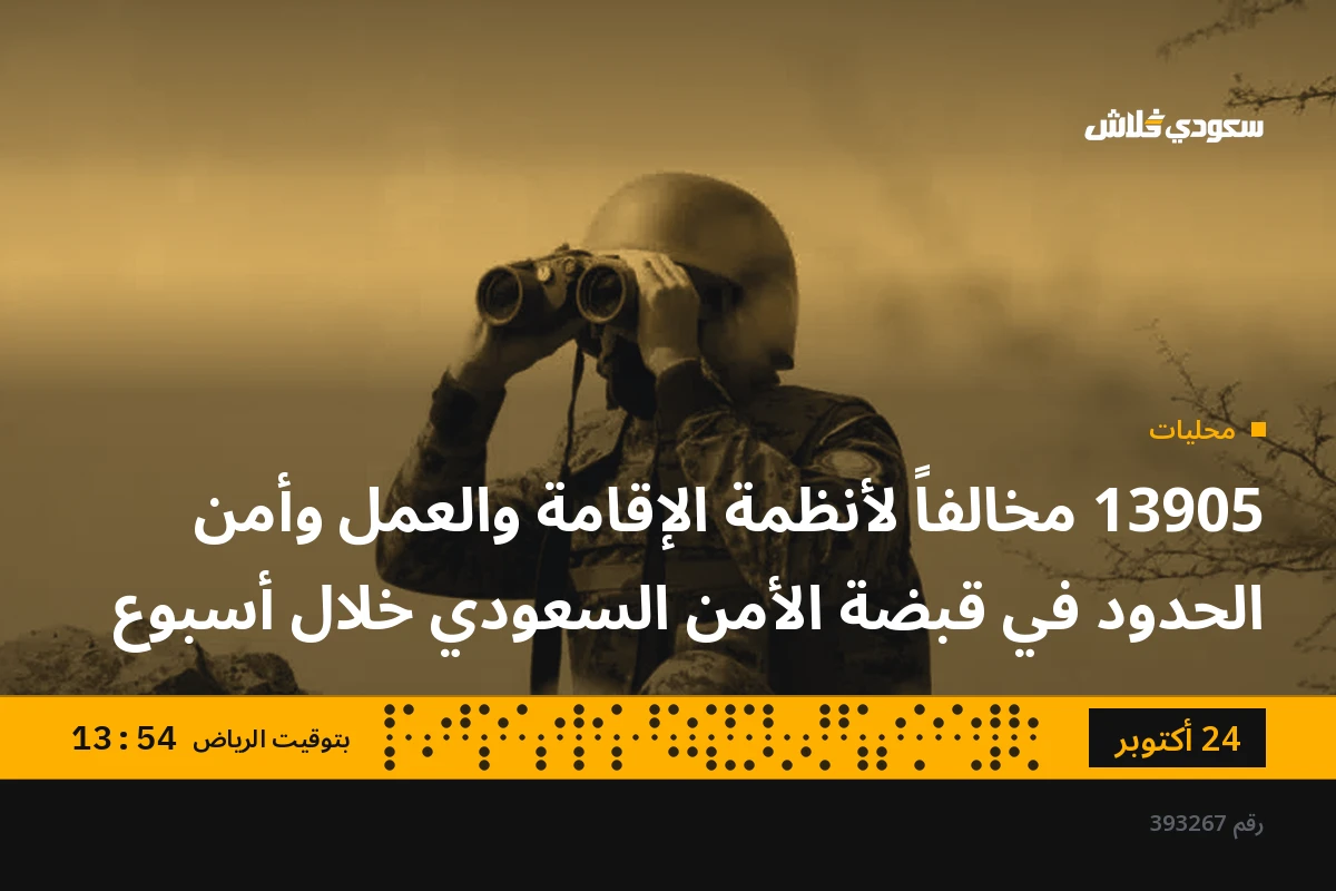 13905 مخالفاً لأنظمة الإقامة والعمل وأمن الحدود في قبضة الأمن السعودي خلال أسبوع