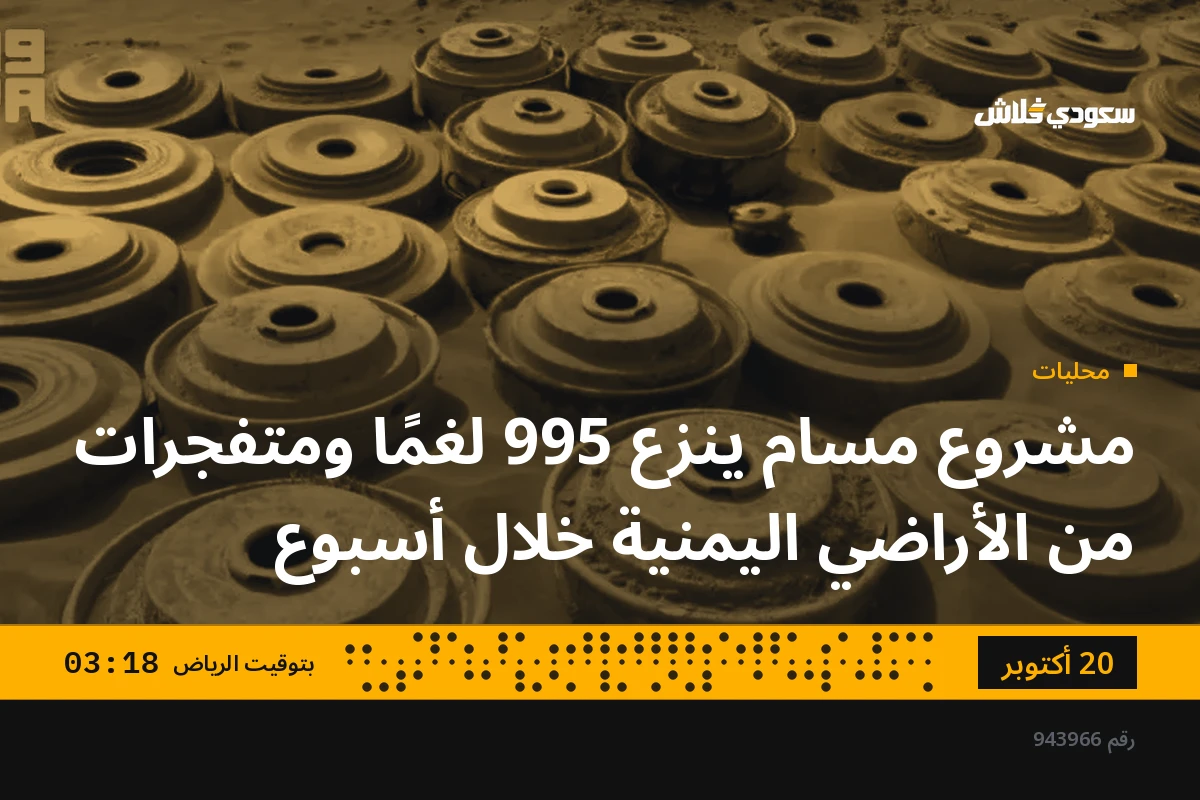 مشروع مسام ينزع 995 لغمًا ومتفجرات من الأراضي اليمنية خلال أسبوع